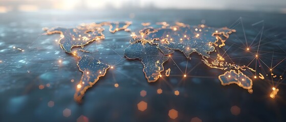 Global network map showing international data transfer and business information exchange. Concept Data Transfer, International Business, Global Network, Information Exchange, Network Map