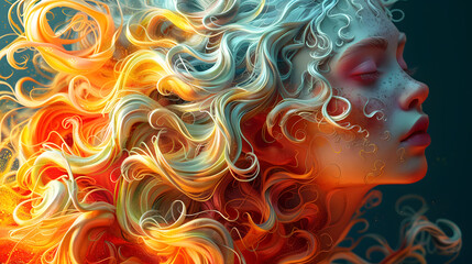 Virgo Zodiac Sign, Beautiful woman Virgo.Flying hair in dinamic movement