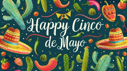 Colorful card with an inscription for the celebration of Cinco de Mayo on a green background