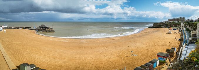 Panoramic image of the beautiful sandy Viking Bay beach in Broadstairs, Kent, UK during springtime. - 791940795