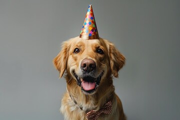 Celebration Time: Adorable Dog in Birthday Hat and Bow Tie