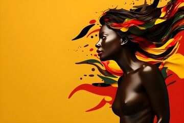 Juneteenth.  Splash abstract African American woman portrait.Day for People of African Descent, Remembrance of the Slave Trade and Its Abolition - obrazy, fototapety, plakaty