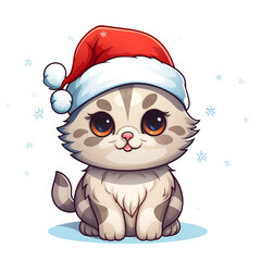 Fototapeta premium Christmas Cat illustration with outline with white Background сreated with Generative Ai