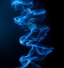 Fototapeta premium Blue smoke, smoke art on a black background, flowing like an elegant ribbon in the air, in the style of a high resolution, high detail, realistic photo, with a cinematic light, captured with a Canon
