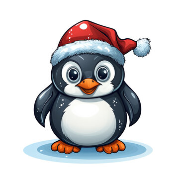 recommend clip art: Christmas Penguin illustration with outline with white Background сreated with Generative Ai