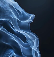 Blue smoke waves on a black background, with high resolution and highly detailed style, in the style of stock photo 
