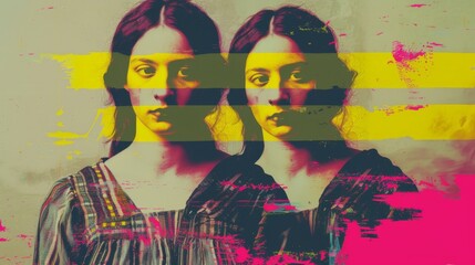 Fototapeta premium Colorful Double Exposure Female Portrait with Abstract Elements