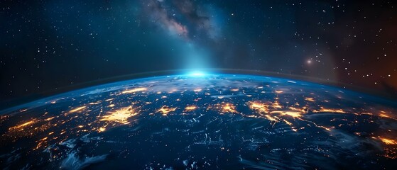 Obraz premium Global Connectivity and Futuristic Technology: A Nighttime View of Earth and Satellites. Concept Earth at Night, Satellite Communication, Global Connectivity, Futuristic Technology