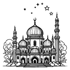 Islamic black and white Ramadan card template for use in graphics. Generated by Ai