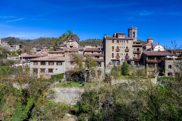 Very nice splendid Spanish village Rupit in a sunny day. Catalonia - 791945903