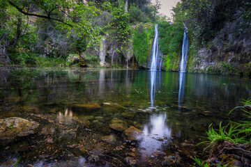 Beautiful waterfall in Spain in Catalonia, near the small village Les Planes de Hostoles - 791945906