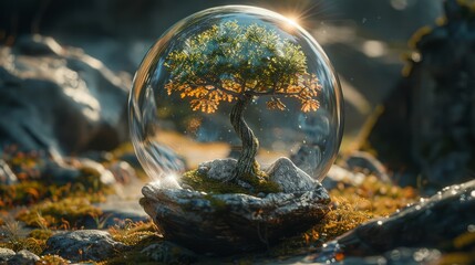 A crystal ball for insurance, a concept about life insurance - obrazy, fototapety, plakaty