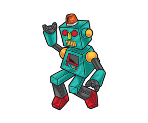 Robot Urban Cartoon Illustration, Robot cartoon isolated on white background