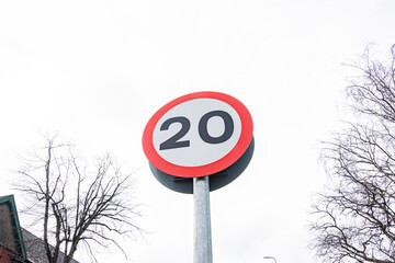 Road signs indicating the new 20 MPH speed limit in residential area's in Wales, UK