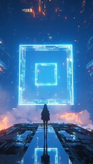 girl standing in front of a portal to another dimension - obrazy, fototapety, plakaty