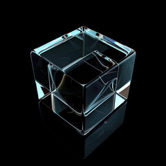 3D Neon glass cube shape on black background