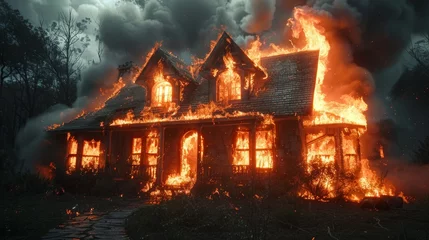 Fotobehang House burning, fire insurance © DZMITRY