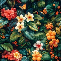 Botanical Tapestry Illustration: Lush and Vibrant Tropical Oasis
