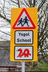 Road signs indicating the new 20 MPH speed limit in residential area's in Wales, UK