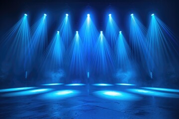 Concert Stage with Blue Spotlight Effects - obrazy, fototapety, plakaty