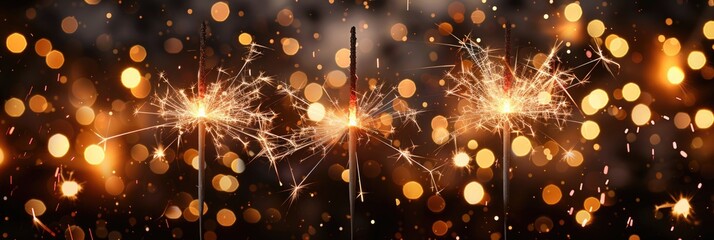 Fototapeta premium Celebratory Sparklers Illuminated at Night