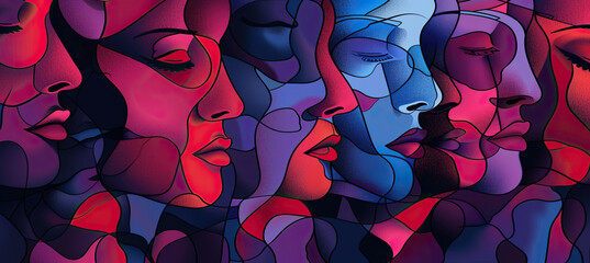 Abstract Background faces for mental illness, psychology, stress wallpaper illustration - obrazy, fototapety, plakaty