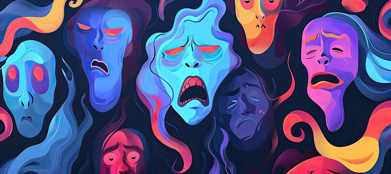 Abstract Background faces for mental illness, psychology, stress wallpaper illustration