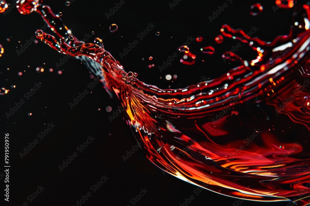 Poster A vivid depiction of red wine creating an intricate splash pattern against a black background, symbolizing vitality