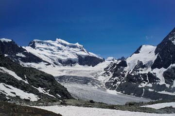 Grand Combin massif and Glacier de Corbassiere in the western Pennine Alps, Switzerland.