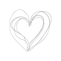 One continuous line drawing of love heart symbol black color only