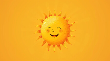 beautiful cheerful illustrated sun smiling with closed eyes on a yellow background