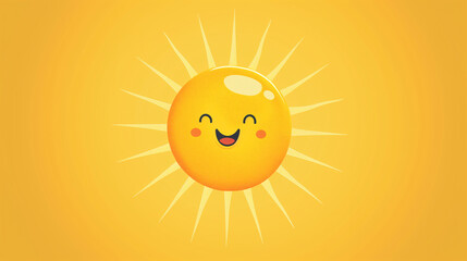 beautiful cheerful illustrated sun smiling with closed eyes on a yellow background