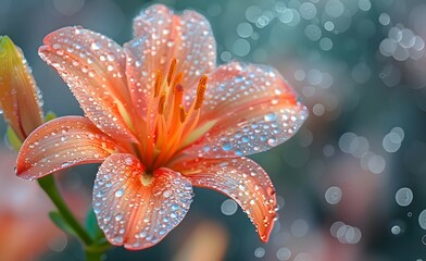 Fototapeta premium Pollen-covered stamens of a lily, vibrant and detailed against a softly blurred background, using selective focus