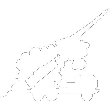 recommend clip art: 発射台から放たれたミサイルのイラストのシンプルな線画　ベクター