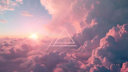 Foto op Canvas The great pink floating triangle beyond the sky that surrounded with pink cloudscape at the dawn or dusk time of the day that shine neon light and bright to the every part of the endless sky. AIGX03. © Summit Art Creations