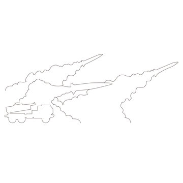recommend clip art: 発射台から放たれたミサイルのイラストのシンプルな線画　ベクター
