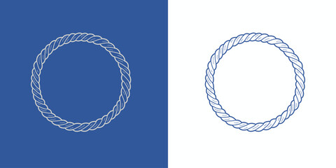 marine sea boat rope round frame in line art style. vector summer sailing ocean circle shaped decoration. fishing borders isolated on dark and white background © Karina
