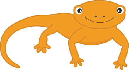 vector illustration of orange cute funny newt isolated on transparent background. png image of lizard or salamander for children