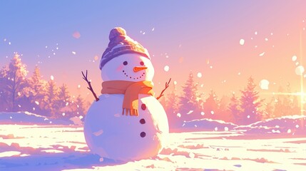 Illustration of a snowman in 2d format