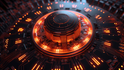 Obraz premium a quantum processor chip surrounded by luminous lights, illustrating the cutting-edge technology at the forefront of quantum computing.