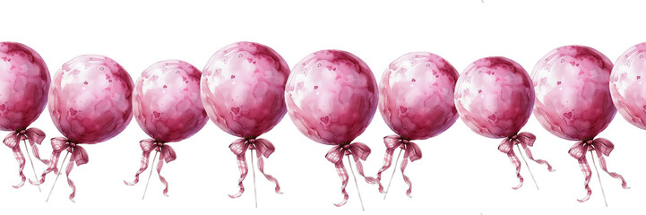 Pink balloons for decorating festive events. An illustration of balloons with a ribbon, a frame for a greeting card and an invitation.