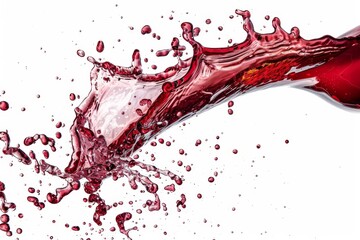 Dynamic splash of red wine captured against a spotless white background indicating vitality