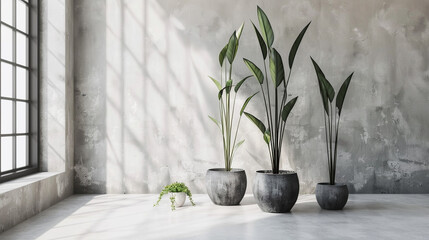African Spear Plants arranged in a minimalist setting, with their tall, slender stems and lush...