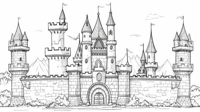 Fantasy elements: A mystical fairy tale castle, with turrets and towers