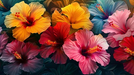Obraz premium Flowers: A cluster of hibiscus flowers with their bold, tropical colors