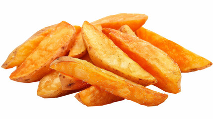 Flying fried potato wedges, cut out