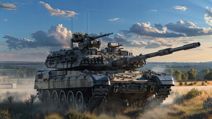 photo of the leopard tank, light grey with black details, on an open field near a northern France border station, sunny day,