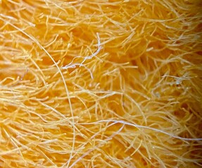 Orange fleecy textured material, extreme close-up photo