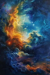Obraz na płótnie Canvas Celestial Harmony Oil Painting Capturing the Majesty of Cosmic Stars
