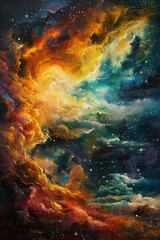 Fototapeta premium Celestial Harmony Oil Painting Capturing the Majesty of Cosmic Stars